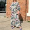 Women's two-piece printed top wide-leg pants set