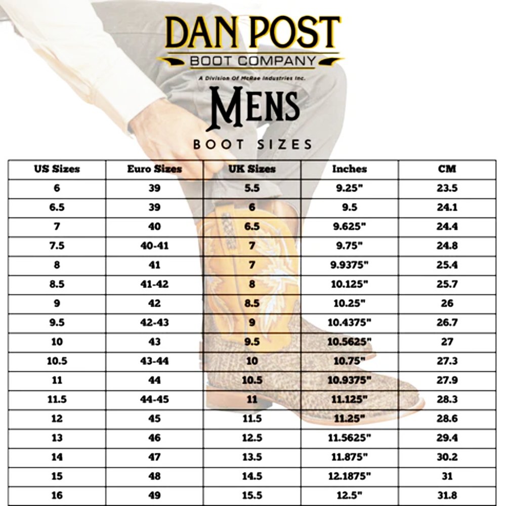 Man boot size chart