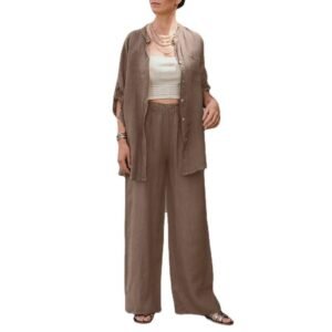 2-piece set shirt and high-waisted loose trousers