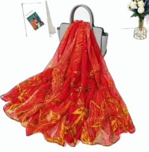 Meteor printed red silk scarf