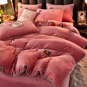 Thickened Winter Coral Flannel Bedding Set Double Sided Plus Duvet Cover